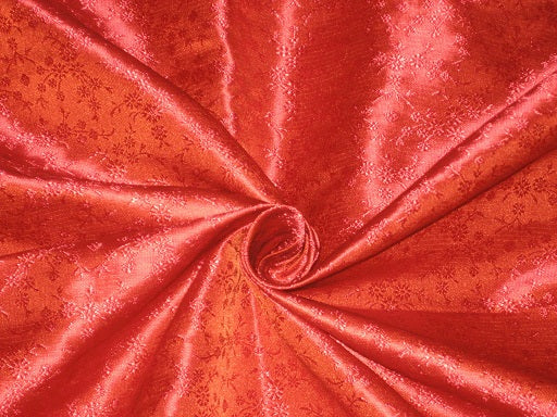 SILK BROCADE FABRIC Red color 44" wide BRO182[3] single length 0.90 yards