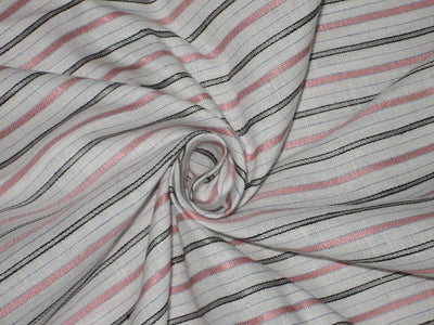 Superb Quality Linen Club White with baby pink grey and blue horizontal stripes Fabric 58" wide [1365]