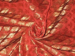 Semi Sheer Spun Silk Brocade Fabric Dark Red &amp; Metallic Gold 44&quot;