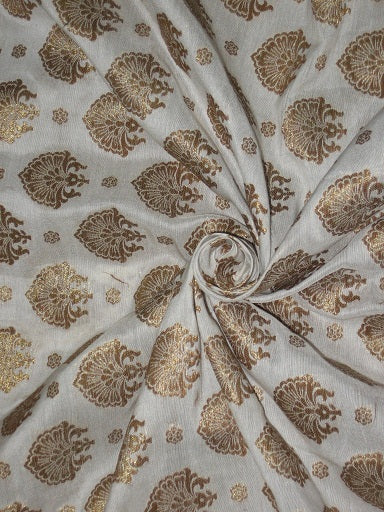 Pure Silk Brocade Fabric Ivory &amp; Antique Gold 44&quot;