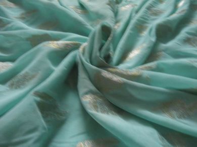 Polyester georgette fabric with metalic silver & gold jacquard~Sea Green colour[1093]