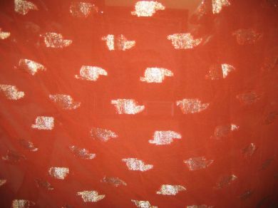 Polyester georgette fabric with metalic silver &amp; gold jacquard ~Rust Orange colour[1090]