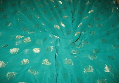 Polyester georgette fabric with metalic silver & gold jacquard~Sea Blue colour[1089]