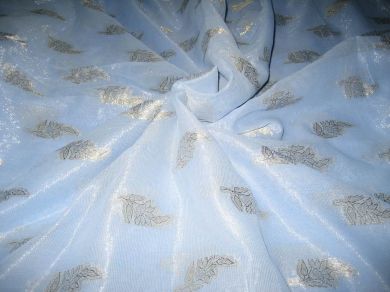 Polyester georgette fabric with metalic silver &amp; gold jacquard~Powder Blue colour[1085]