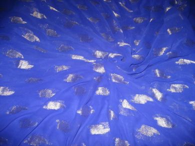 Polyester georgette fabric with metalic silver &amp; gold jacquard~Royal Blue colour[1079]