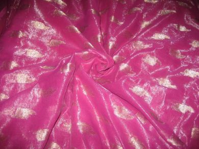 Polyester georgette fabric with metalic silver &amp; gold jacquard~Shimmering Pink colour
