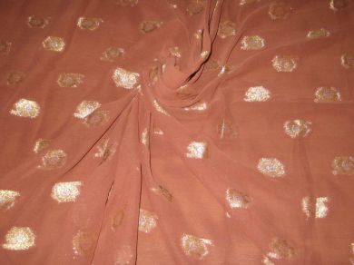Polyester georgette fabric with metalic silver & gold jacquard~Chocolate Brown colour [1083]