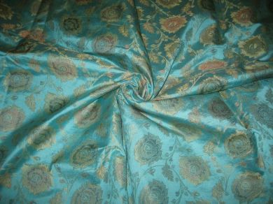 Silk Brocade~Width 44&quot; blue floral jacquard