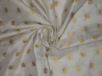 Pure White colour silk fabric with zari paisleys motifs~Width 44