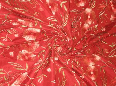 Bright Christmas Red colour with big flowers silk dupioni silk 54