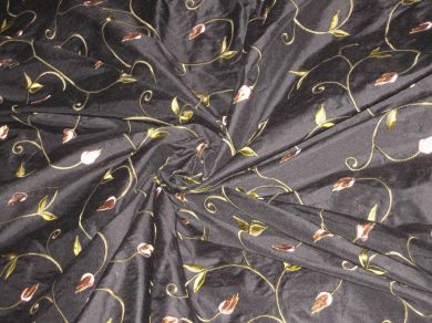 Jet Black colour with floral embroidery silk dupioni silk 54