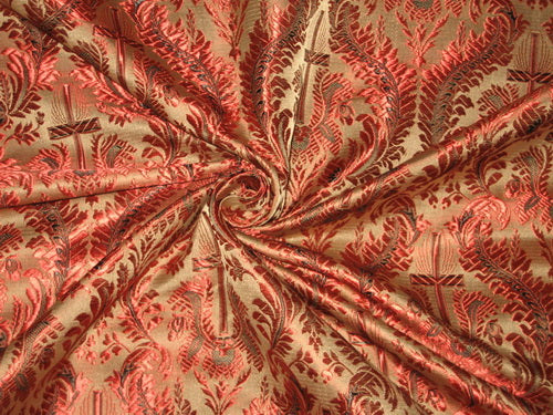 Silk Brocade Vestment Fabric Red &amp; Light Brown 44&quot;