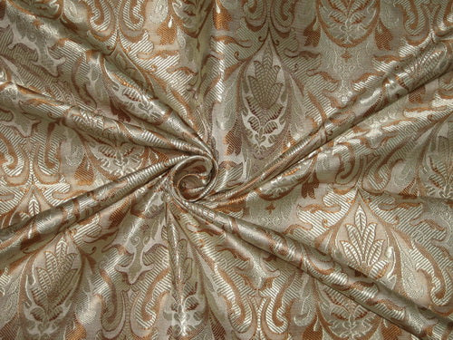 Silk Brocade Fabric Golden Cream &amp; Brown 44&quot;
