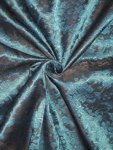 Pure Silk Brocade fabric Kingfisher Blue &amp; Black 44&quot;