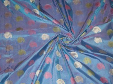 Pure Silk with jacquard paisleys design~Width 44~Blue colour with pink