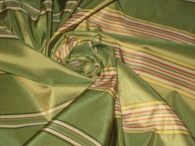 SILK TAFFETA FABRIC stripes~Apple Green n lime yellow colour [1344]