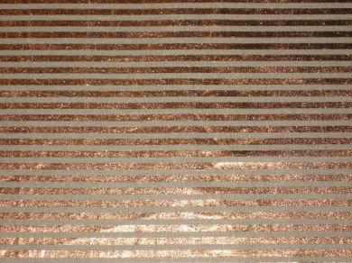 Superb Quality Linen Club Beige with Bronze color foil print horizontal stripe Fabric ~ 58&quot; wide