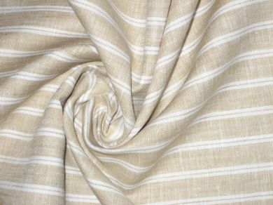 Superb Quality Linen Club Beige with 2 white horizontal stripe Fabric 58" wide [1357]
