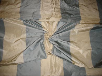 SILK TAFFETA FABRIC -Cloudy blue and ivory colour horizontal stripes 54" wide TAF S 46