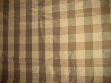 SILK TAFFETA FABRIC- brown khakhi and beige plaids 54" wide Taf#C22[2]