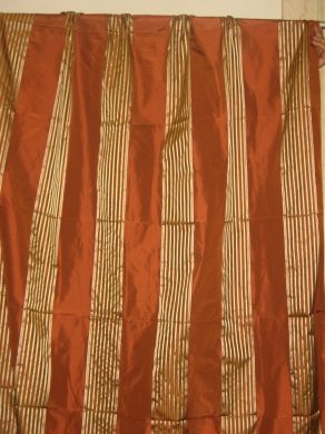 Brick red Silk taffeta w/gold thin satin stripes TAFS62[2] 54&quot; wide