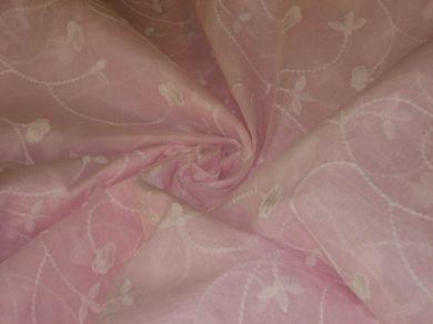100 % Cotton organdy fabric embroidered baby pink colour w/white machine embroidered 44" wide[959]