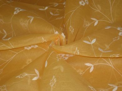 100 % Cotton organdy fabric embroidered Mango Yellow colour w/white machine embroidered 44" wide [964]