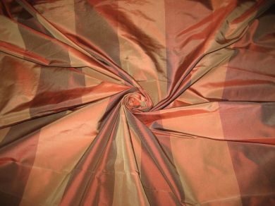 Chocolate Brown &amp; Caramel color stripe silk taffeta fabric~Width 54 TAFS53[2]