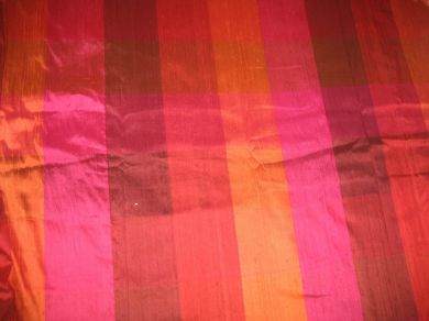 Pink,Red &amp; Orange Colour Plaids~Silk Dupioni fabric~Width 54&quot;DUPC23