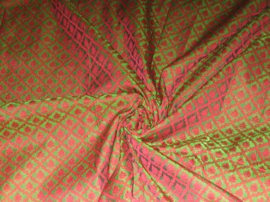 Silk Brocade Parrot Green & Pink colour 44" wide BRO15[1]