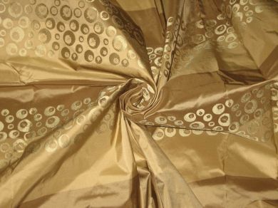 Gold &amp; Dark Beige horizontal stripes with jacquard design~SILK TAFFETA FABRIC 54