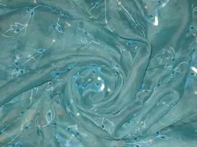 100 % silk organza fabric Sky Blue Colour embroidered 44" wide [1018]