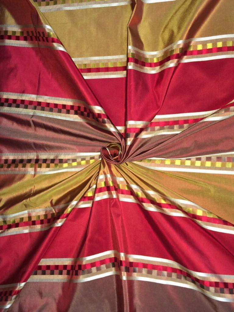 silk taffeta fabric red ,gold,rosette with satin stripes 54" wide TAFS146[1]