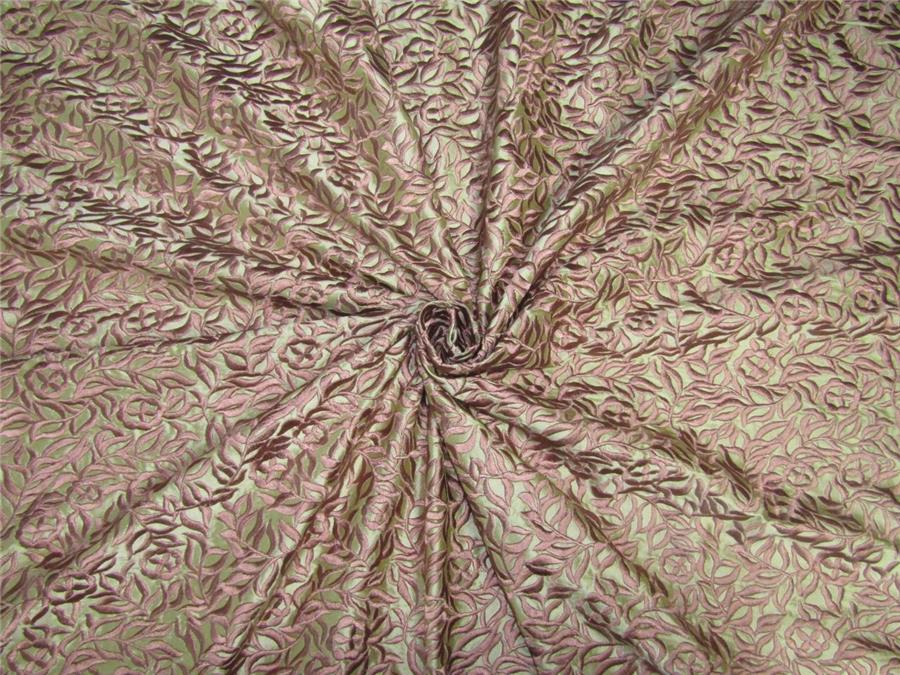 100% Silk Dupion Fabric Embroidery Olive Green x coco color 54&quot; DUP# E53