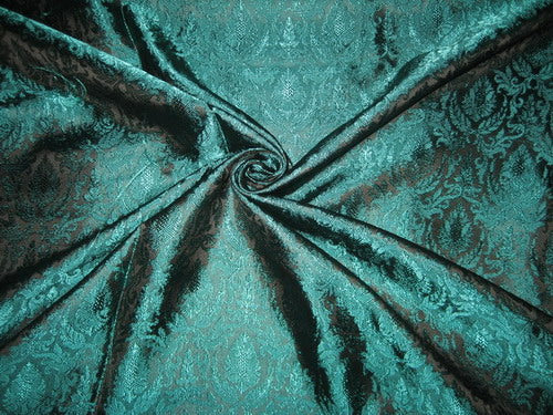 Silk Brocade fabric Black &amp; Teal color 44&quot;
