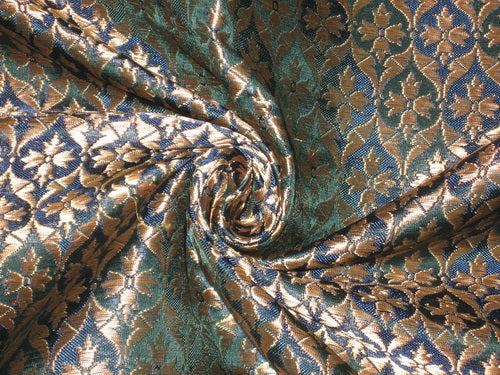Heavy Silk Brocade Fabric Metallic Gold,Green &amp; Blue color Available for bulk preorder