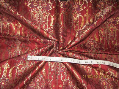 Heavy Silk Brocade Fabric maroon navy x metallic gold 44&quot;