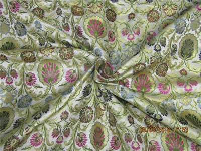 Silk Brocade Fabric ivory green navy blue x metallic gold color 36" wide BRO571[1]