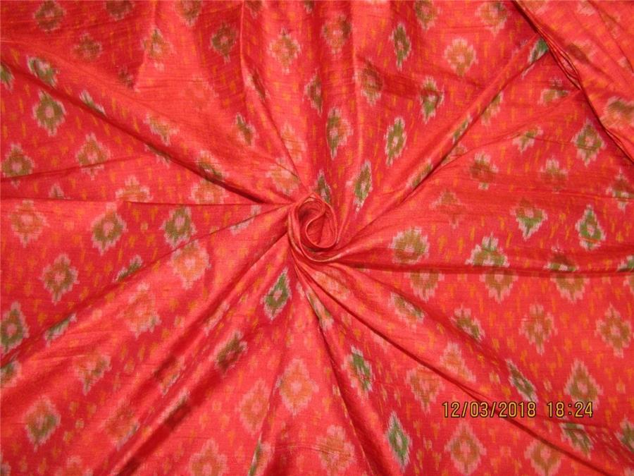 100% pure silk dupion ikat fabric red x green colour 44" wide DUP_IKAT_8383