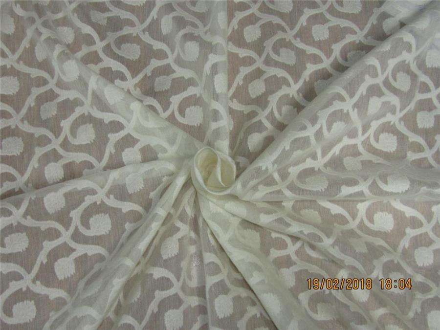 COTTON SILK BROCADE FABRIC NATURAL IVORY COLOR 44&quot;