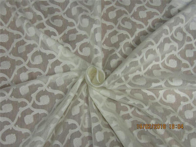 COTTON SILK BROCADE FABRIC NATURAL IVORY COLOR 44&quot;