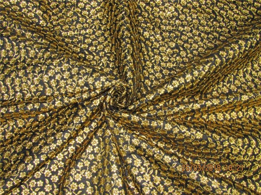 Silk Brocade fabric Black x metallic gold color with embroidery 44" wide BRO575[6]