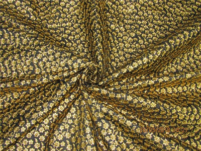 Silk Brocade fabric Black x metallic gold color with embroidery 44" wide BRO575[6]