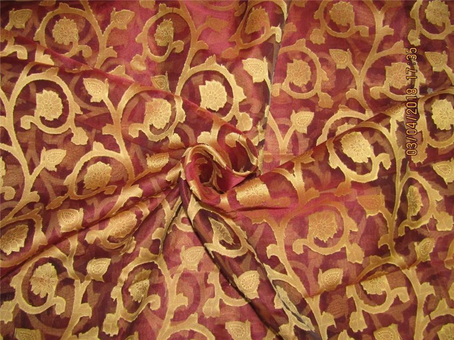 silk organza Jacquard fabric 44" width burgundy color [8465]