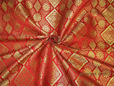 Silk brocade fabric Bright red x metallic gold color 44" wide BRO582[2]