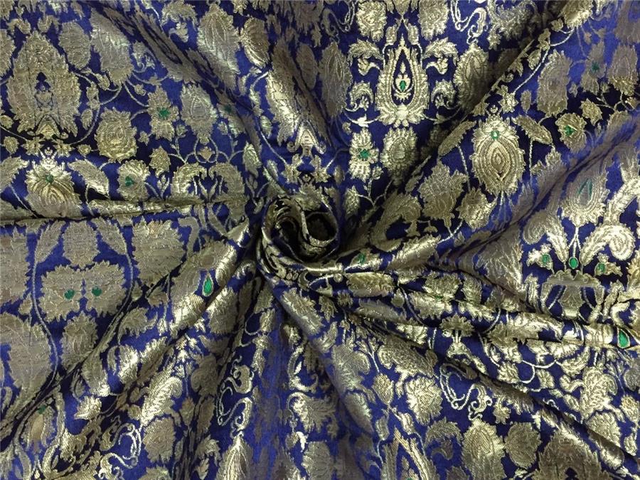 Heavy Silk Brocade Fabric neavy blue x metallic gold color