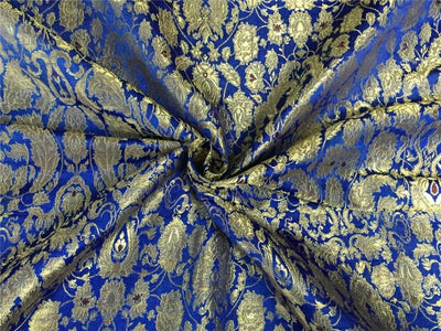 Heavy Silk Brocade Fabric royal blue x metallic gold color