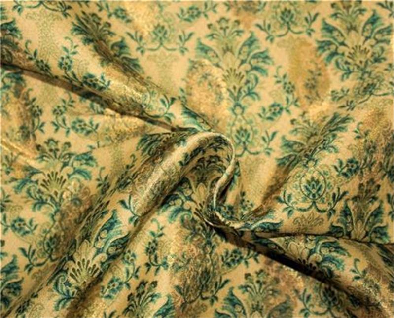 Brocade digital print fabric gold X green color 44&quot;wide