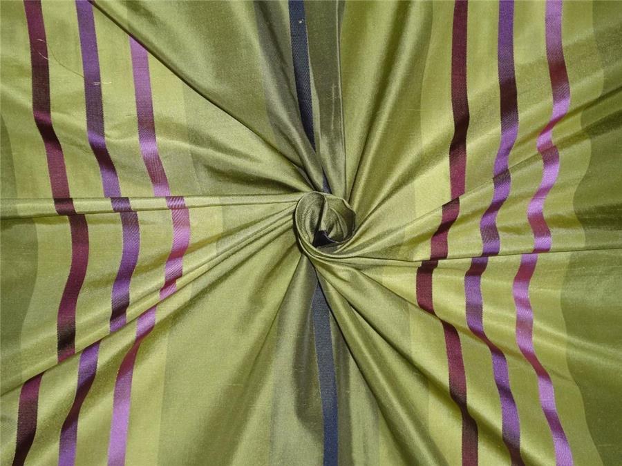 100% silk dupion olive w/pink and purple satin stripe 5.15 YARDS DUPSS2[3]