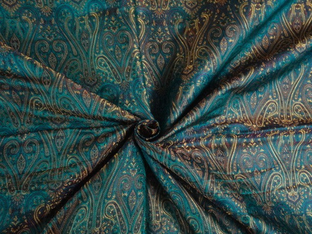 JAMAWAR BROCADE FABRIC Kingfisher Green &amp; Multi Color 44&quot;